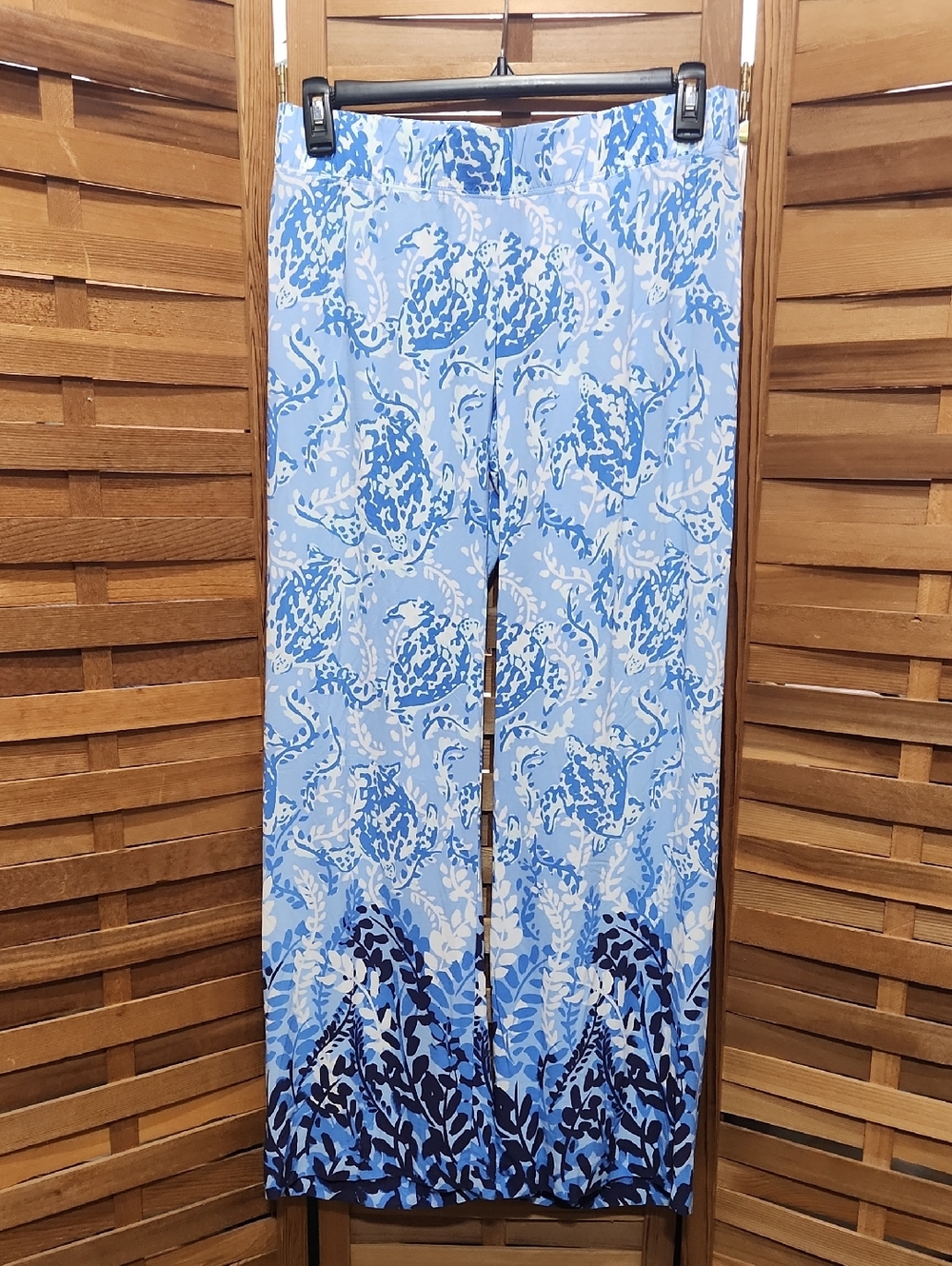Lilly Pulitzer Blue White Floral Leaf Women M Flowy Pants Beach Comfy Summer
